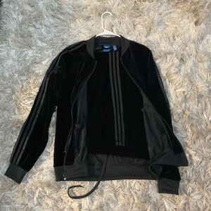2 pc Black Velour Adidas Jogging Suit